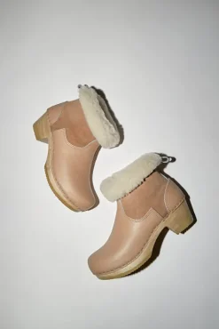 5" Pull on Shearling Clog Boot on Mid Heel in Fawn^No.6 Store Best