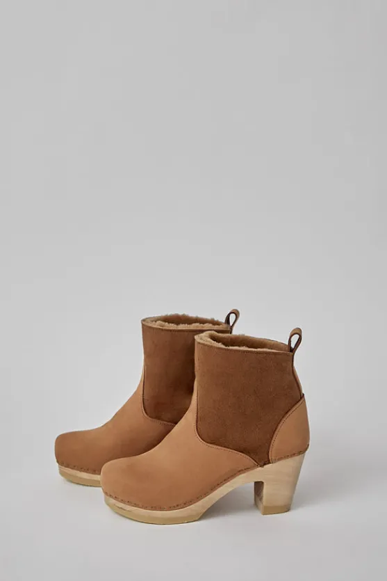 5" Pull on Shearling Clog Boot on High Heel in Copper^No.6 Store Hot