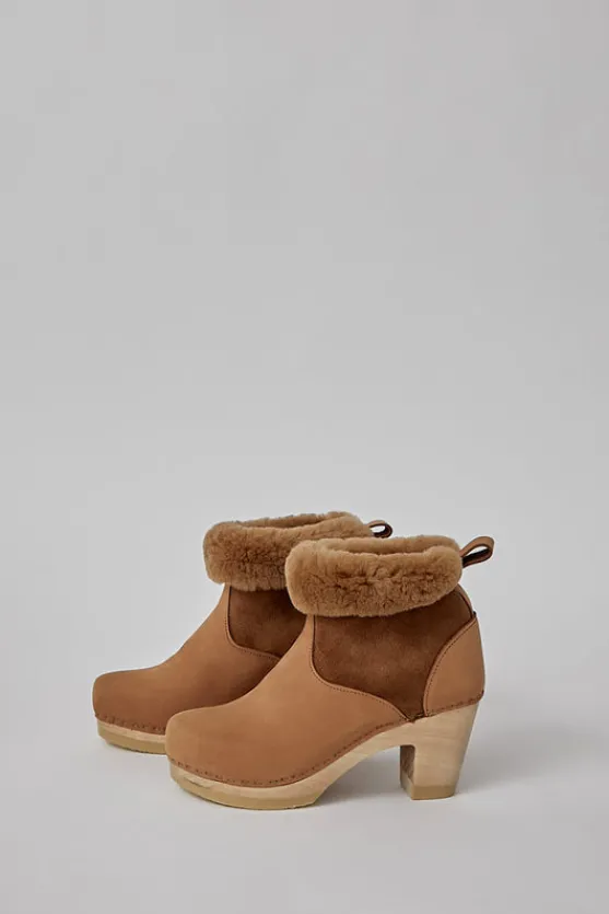 5" Pull on Shearling Clog Boot on High Heel in Copper^No.6 Store Hot