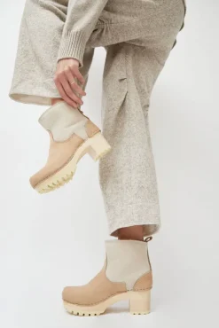 5" Pull On Shearling Clog Boot on Mid Tread in Bone Suede on White Base^No.6 Store New