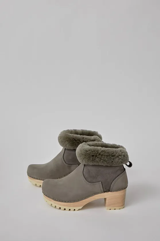 5" Pull On Shearling Clog Boot on Mid Tread in Smoke Suede on White Base^No.6 Store Fashion