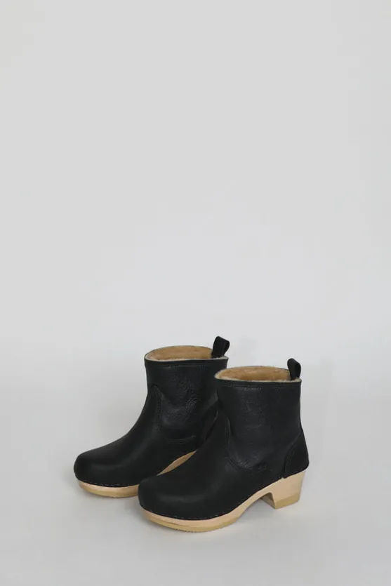 5" Pull On Shearling Clog Boot on Mid Heel in Ink Aviator^No.6 Store Fashion