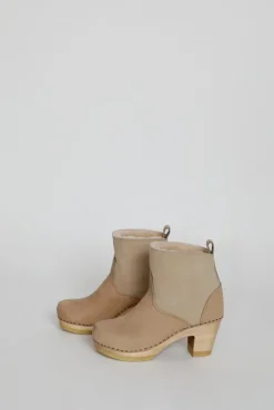 5" Pull On Shearling Clog Boot on High Heel in Bone Suede^No.6 Store Discount