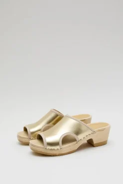 Alexis Clog on Mid Heel in Gold^No.6 Store Clearance