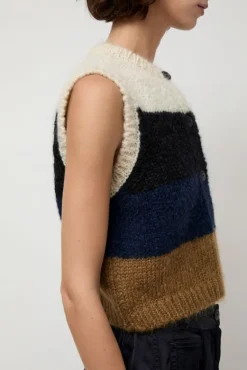 Alpaca Mohair Waistcoat in Stripe^No.6 Store New