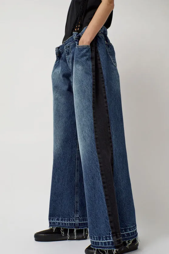 Baggy Jeans with Contrast Sidelines in Blue and Black^No.6 Store New