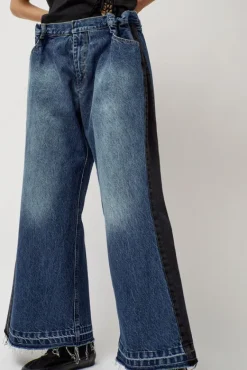 Baggy Jeans with Contrast Sidelines in Blue and Black^No.6 Store New
