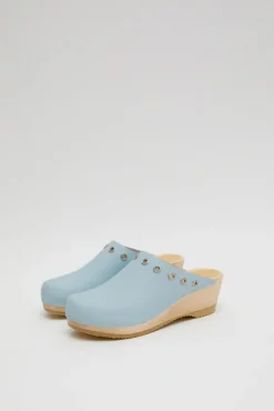 Bella Clog on Mid Wedge in Light Blue with Eyelets^No.6 Store Discount