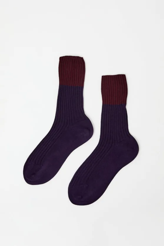 Bitone Cotton Socks in Dark Violet^No.6 Store New