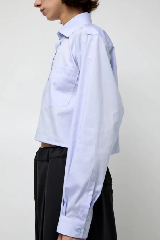 Blue Poplin Crop Shirt in Light Blue^No.6 Store Sale