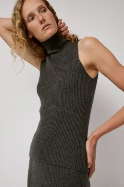 Cashmere Mock Collar Rib Top in Olive Melange^No.6 Store Clearance