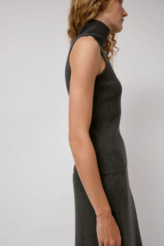 Cashmere Mock Collar Rib Top in Olive Melange^No.6 Store Clearance