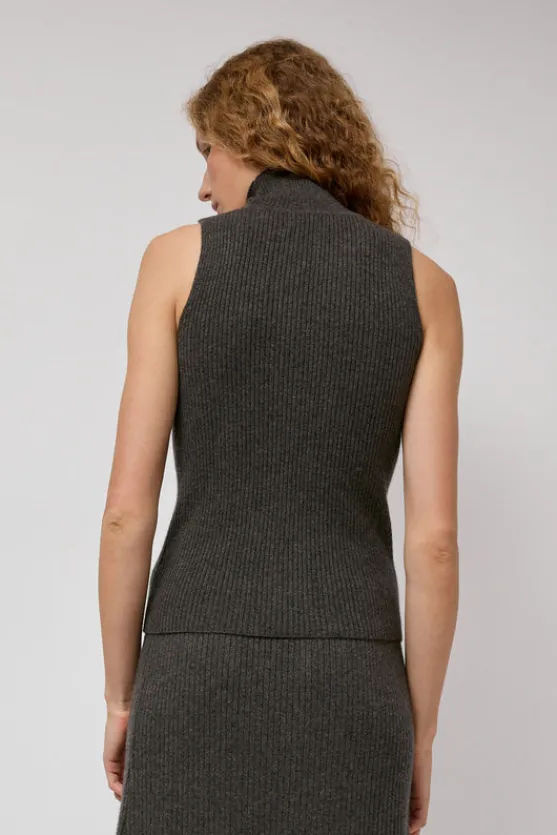 Cashmere Mock Collar Rib Top in Olive Melange^No.6 Store Clearance