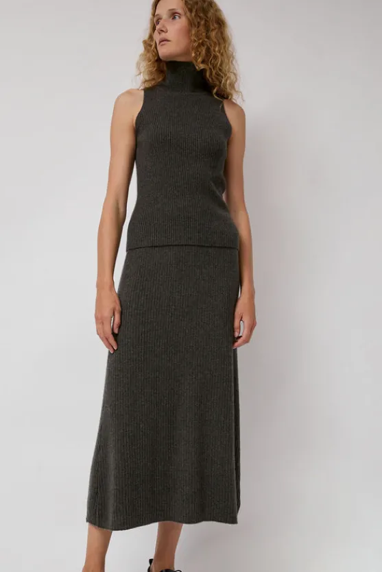 Cashmere Mock Collar Rib Top in Olive Melange^No.6 Store Clearance