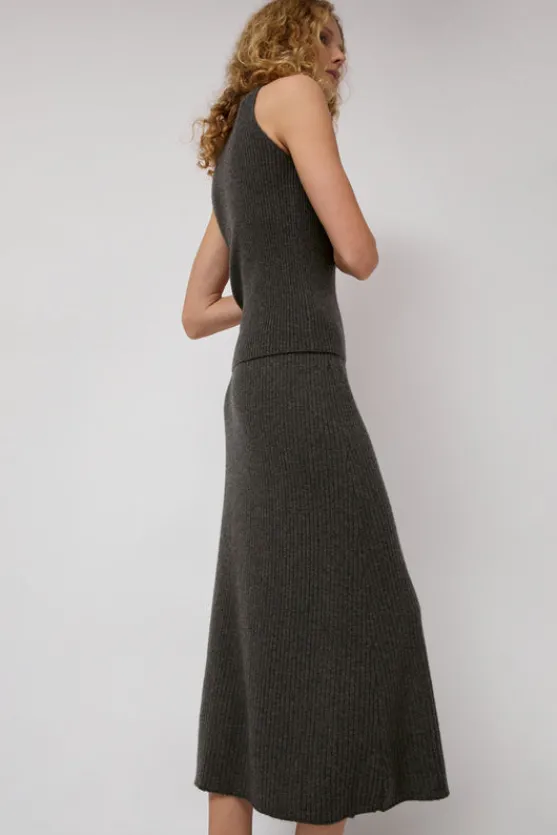 Cashmere Rib Semi Circle Skirt in Olive Melange^No.6 Store Clearance