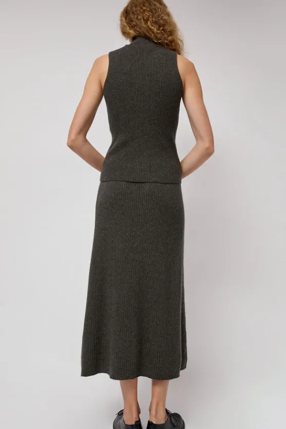 Cashmere Rib Semi Circle Skirt in Olive Melange^No.6 Store Clearance