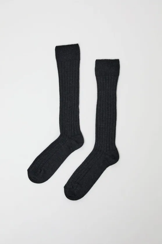 College Wool Ribbed Socks in Charcoal^No.6 Store Discount