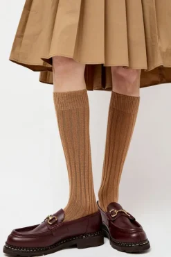 College Wool Ribbed Socks in Camel^No.6 Store Sale