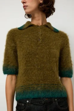 Compact Knit Polo in Olive and Green^No.6 Store Fashion