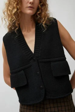Cotton Pocket Waistcoat in Black^No.6 Store Fashion