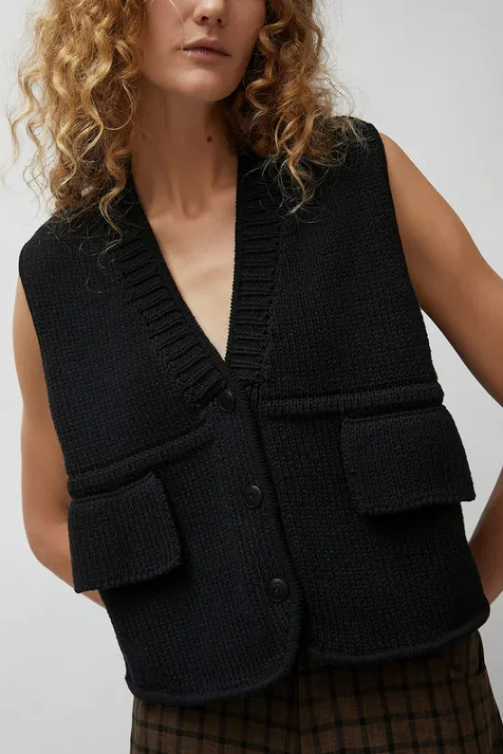 Cotton Pocket Waistcoat in Black^No.6 Store Fashion