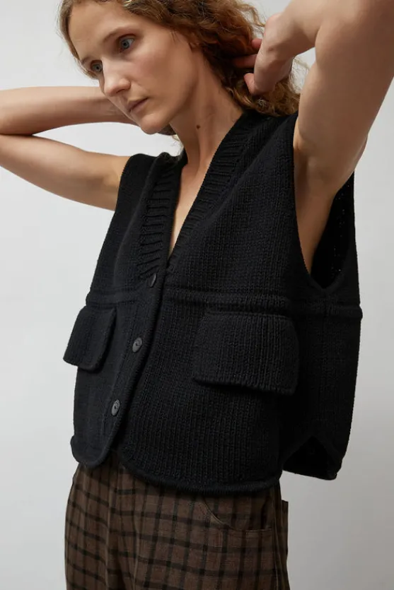 Cotton Pocket Waistcoat in Black^No.6 Store Fashion