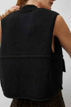 Cotton Pocket Waistcoat in Black^No.6 Store Fashion