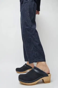 Dakota Shearling Clog on Mid Heel in Navy and Night^No.6 Store Online