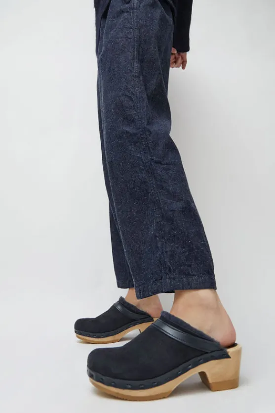 Dakota Shearling Clog on Mid Heel in Navy and Night^No.6 Store Online