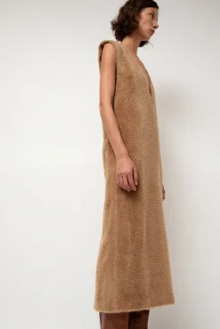 Eco Fur Deep V Dress in Camel^No.6 Store Sale