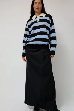 Edith Stripe Polo Sweater in Dark Brown and Pale Blue^No.6 Store Fashion
