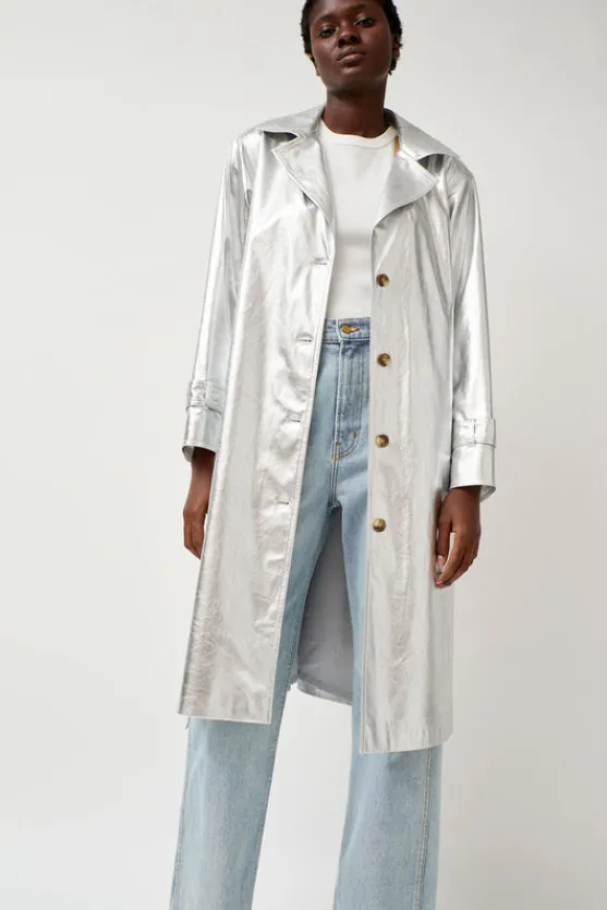 Emile Trench in Silver Faux Leather^No.6 Store Sale