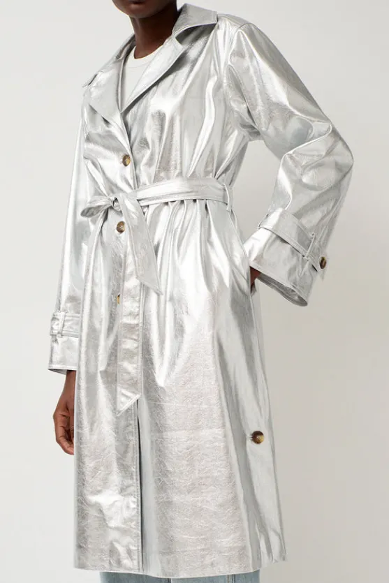 Emile Trench in Silver Faux Leather^No.6 Store Sale