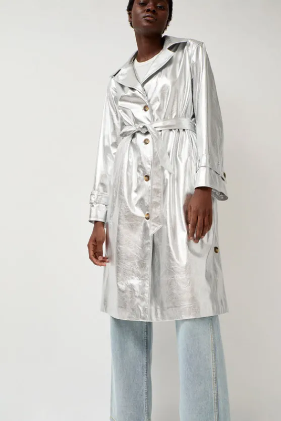 Emile Trench in Silver Faux Leather^No.6 Store Sale