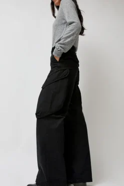 Garment-Dyed Gabardine Wide Cargo Pants in Carbon Pigment^No.6 Store Discount