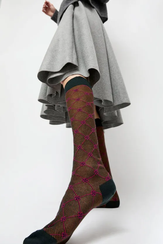 Knee High Clover Patterned Socks in Cipresso^No.6 Store Online