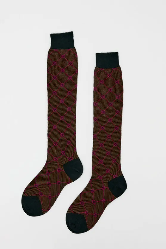 Knee High Clover Patterned Socks in Cipresso^No.6 Store Online