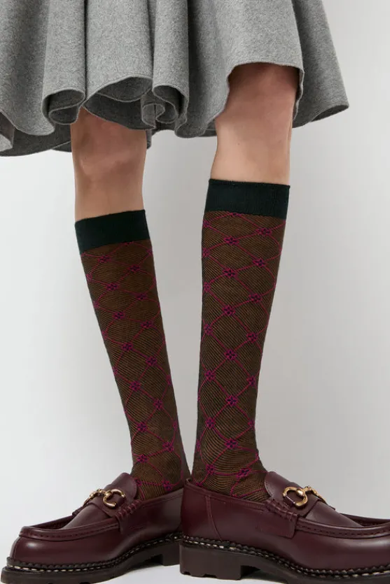 Knee High Clover Patterned Socks in Cipresso^No.6 Store Online