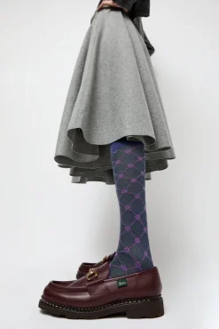 Knee High Clover Patterned Socks in Bluette^No.6 Store Hot