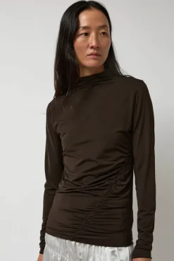 Light Jersey Slim Shirring Top in Brown^No.6 Store Discount