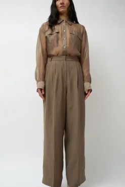Linen Blend Wide Leg Pants in Dark Tan^No.6 Store Fashion