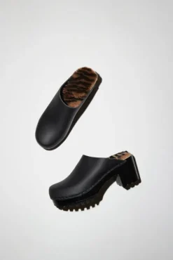 Liza Clog on Mid Tread in Black with Zebra Shearling on Black Base^No.6 Store Sale