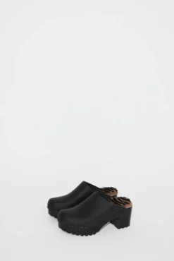 Liza Clog on Mid Tread in Black with Zebra Shearling on Black Base^No.6 Store Sale