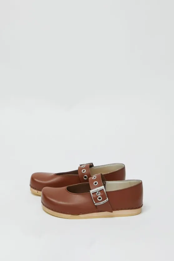 Maryjane Clog on Flat Bendable Base in British Tan^No.6 Store Sale