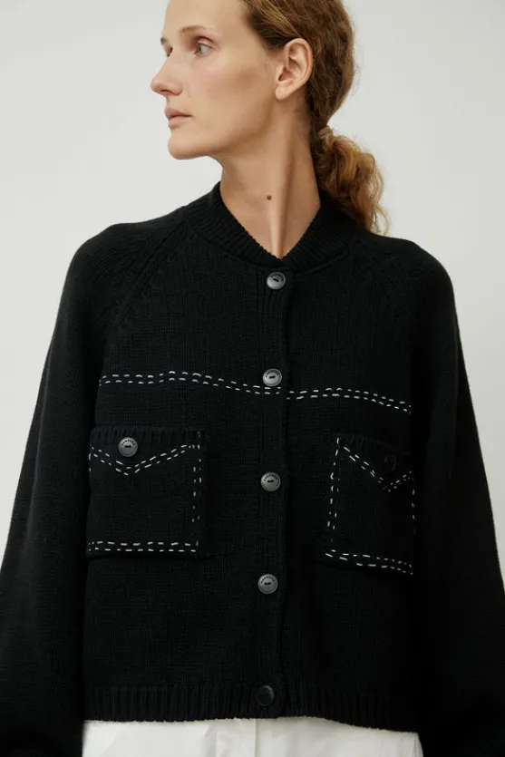 Merino Wool Stitched Cardigan in Black^No.6 Store Clearance