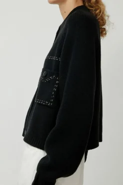 Merino Wool Stitched Cardigan in Black^No.6 Store Clearance