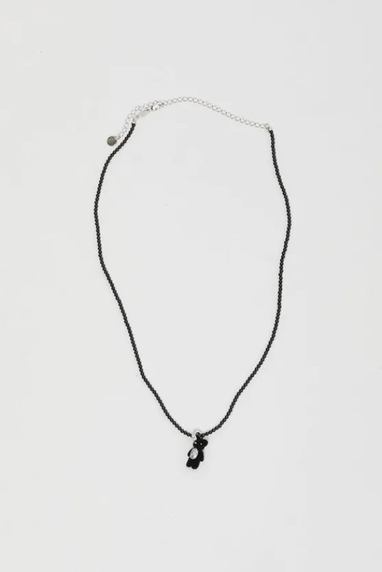 Mini Flocked Bear Necklace in Black^No.6 Store Fashion
