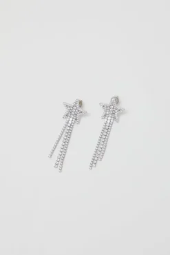 Pave Star Drop Earrings in White^No.6 Store New