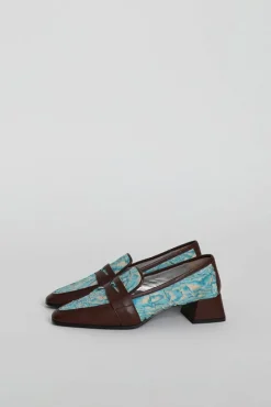 Pointed Loafer in Aqua Plissé and Sequoia Nappa^No.6 Store New