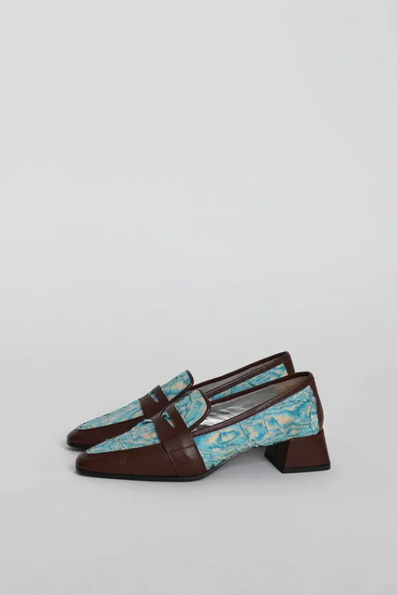 Pointed Loafer in Aqua Plissé and Sequoia Nappa^No.6 Store New